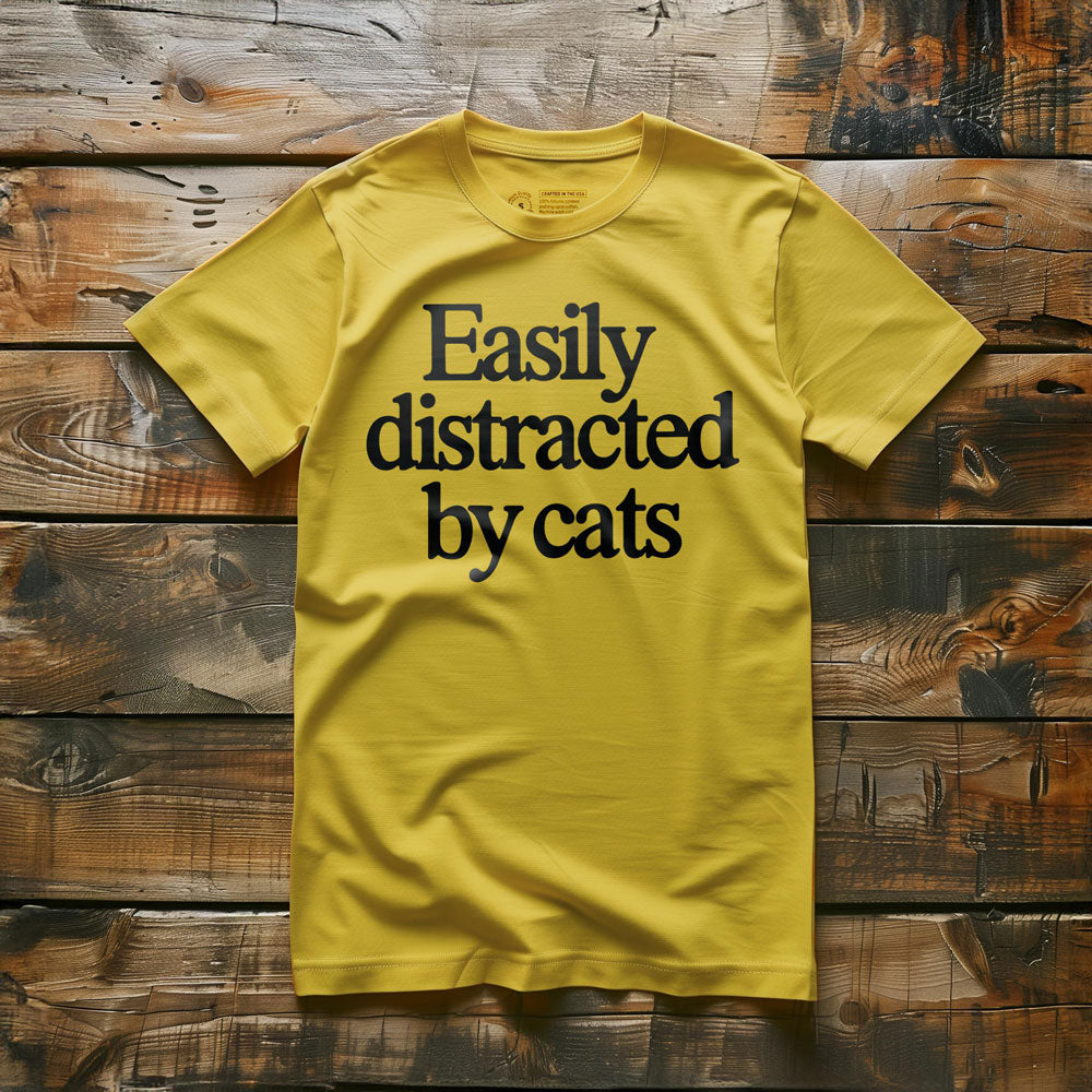 Easily Distracted by Cats - T-Shirt - Yellow