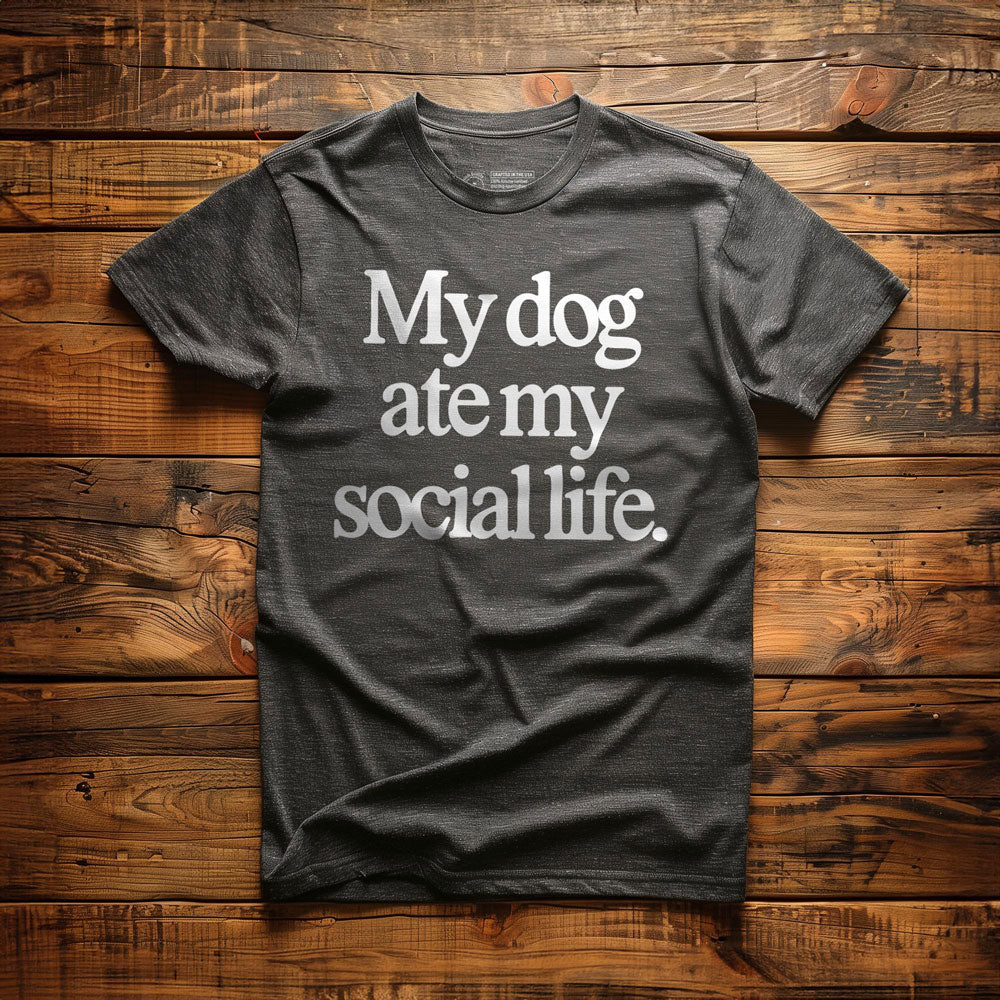 My Dog Ate My Social Life - T-Shirt - Dark Grey Heather