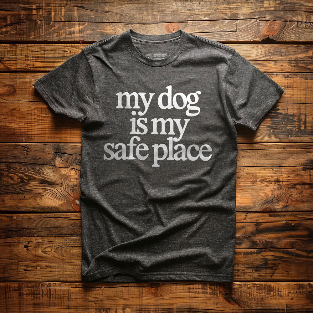 My Dog Is My Safe Place - T-Shirt - Dark Grey Heather