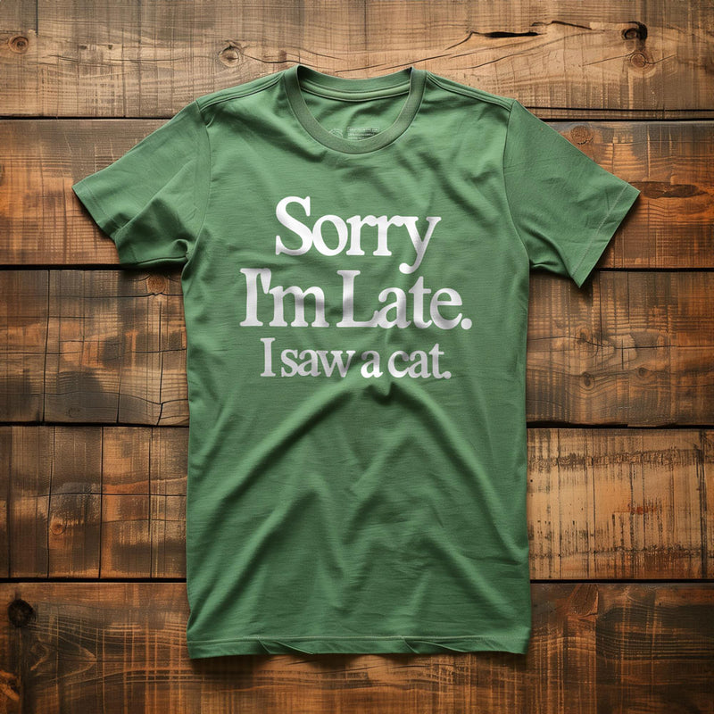 Sorry I'm Late. I Saw a Cat. - T-Shirt - Green
