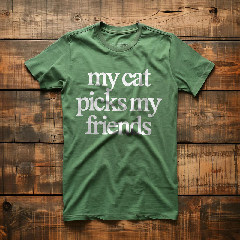 My Cat Picks My Friends - T-Shirt - Green