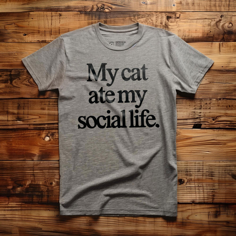 My Cat Ate My Social Life - T-Shirt - Athletic Heather