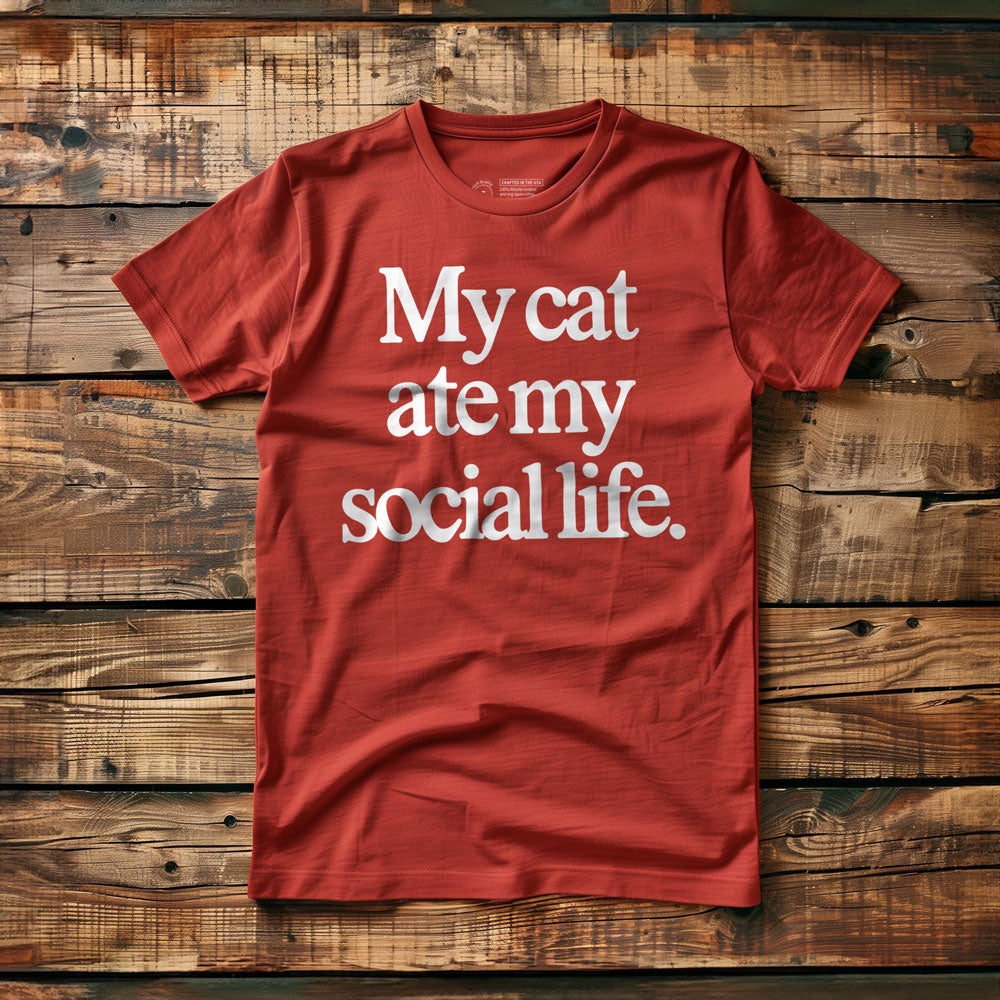 My Cat Ate My Social Life - T-Shirt - Red